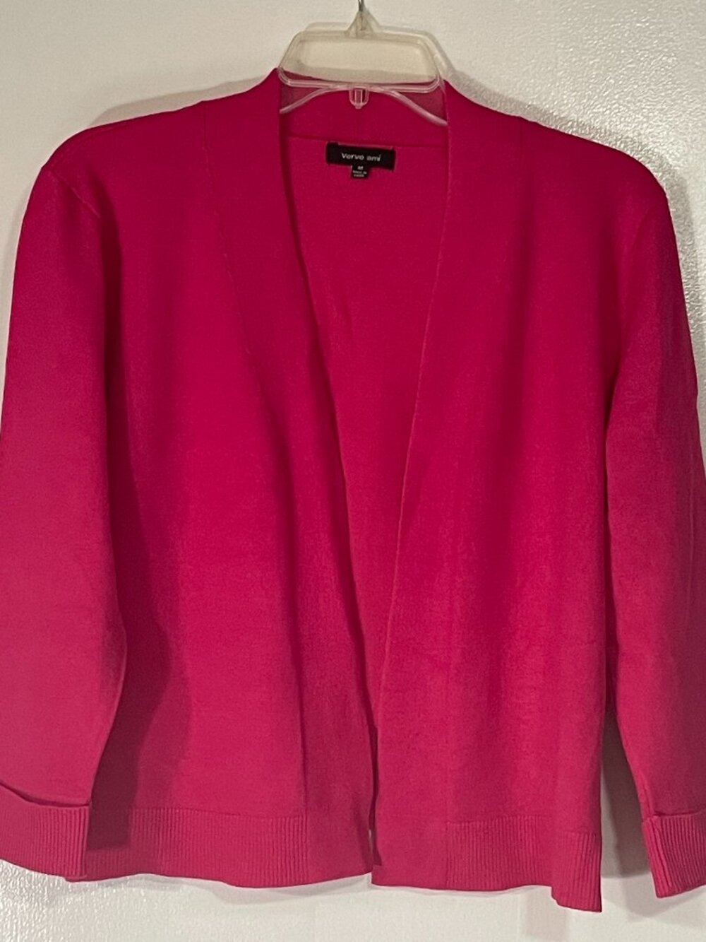 Verve Ami Women’s Pink Open Front Cropped Cardigan 3/4 Sleeve M Rayon Poly